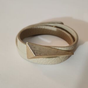 Pharaoh Cream Leather Wrap Bracelet with Gold Accent 7"